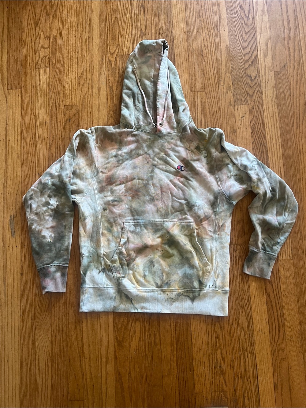 Champion Pastel Tie-Dye Hooded Sweatshirt in Green, Pink, Yellow